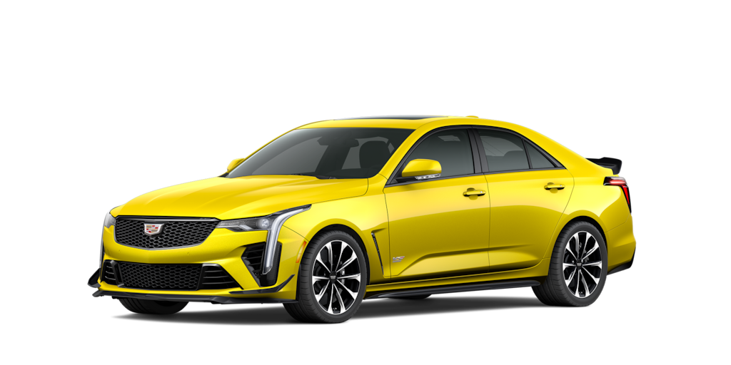 Un vehículo Cadillac CT4-V con fondo blanco