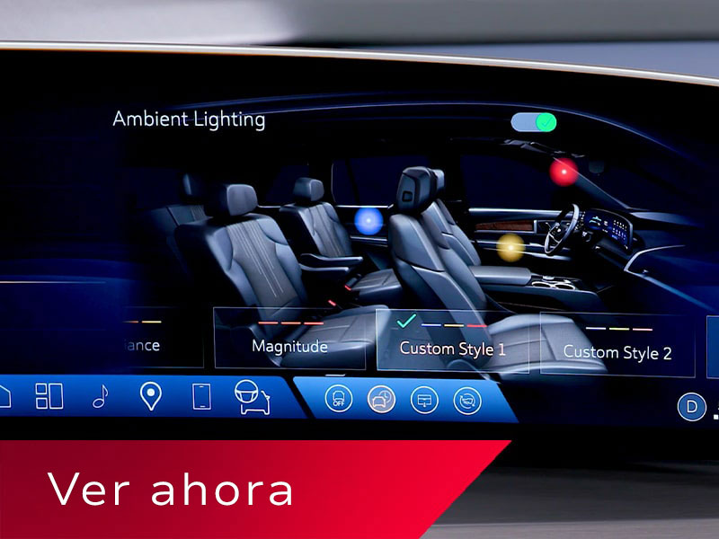 Primer plano de la pantalla de infoentretenimiento de VISTIQ que muestra los ajustes de iluminación de ambiente