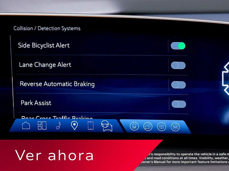 Los ajustes de detección de choques en la pantalla del sistema de infoentretenimiento